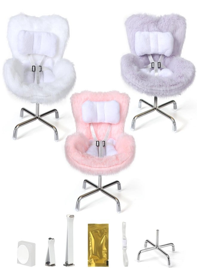 VZZNN 3 Pack Doll Chair Car Seat for Labubu, 15-17cm Dolls Accessories with Air Vent Clip & Desktop Stand, Cute Doll Car Seat for Toys Collection, （Purple, Pink, White） - Image 1